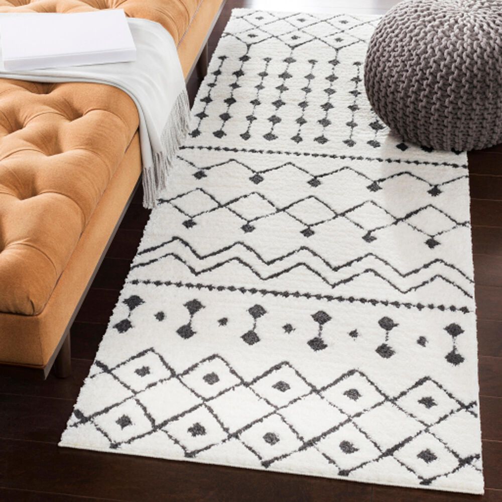 Surya Moroccan Shag 2&#39;7&quot; x 7&#39;3&quot; Black and White Runner, , large