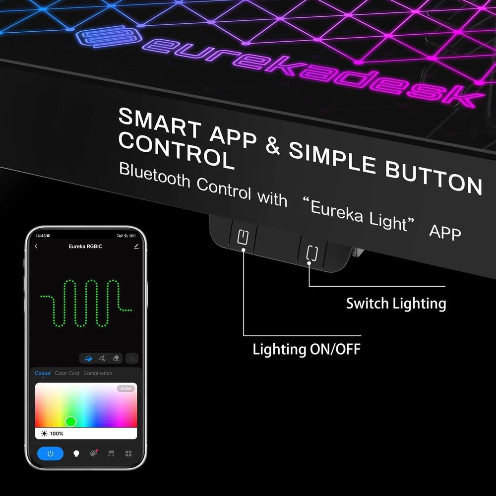 Eureka Ergonomic LED Glass Desktop Gaming Desk in Black, , large