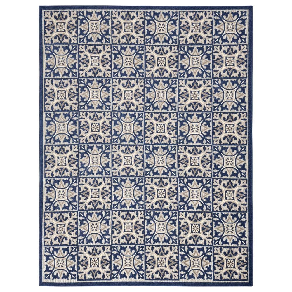 Nourison Aloha Damask 9" x 12" Blue Indoor/Outdoor Area Rug, , large