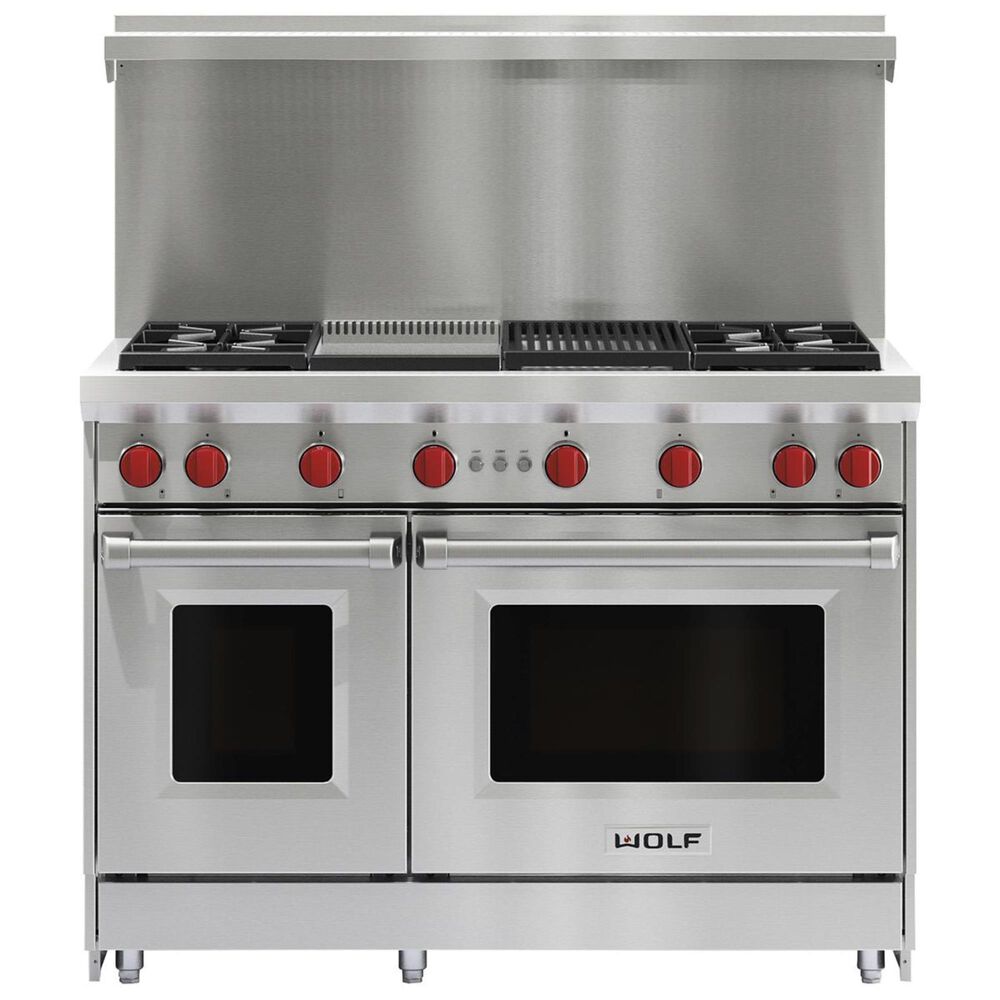 Wolf 48" Liquid Propane Gas Range with Griddle and Grill in Stainless