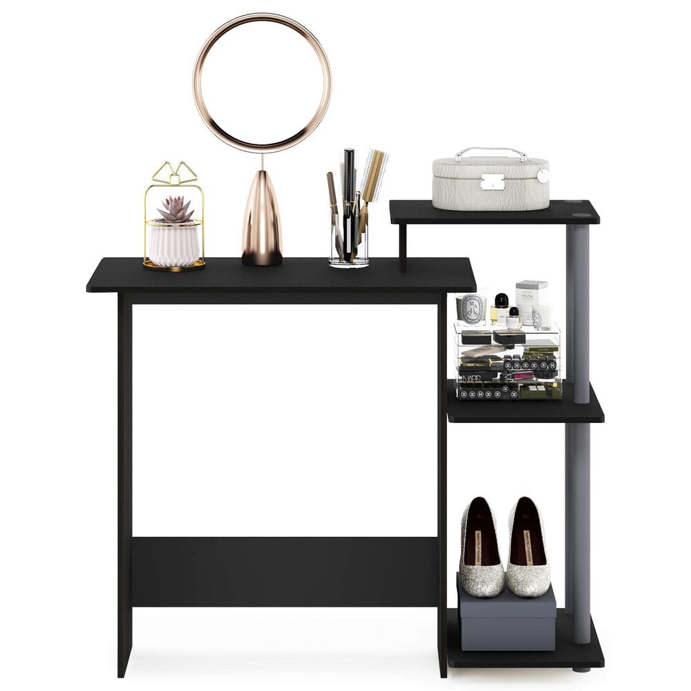 HOMLUX 40" Computer Desk with Open Side Shelves in Black and Grey, , large