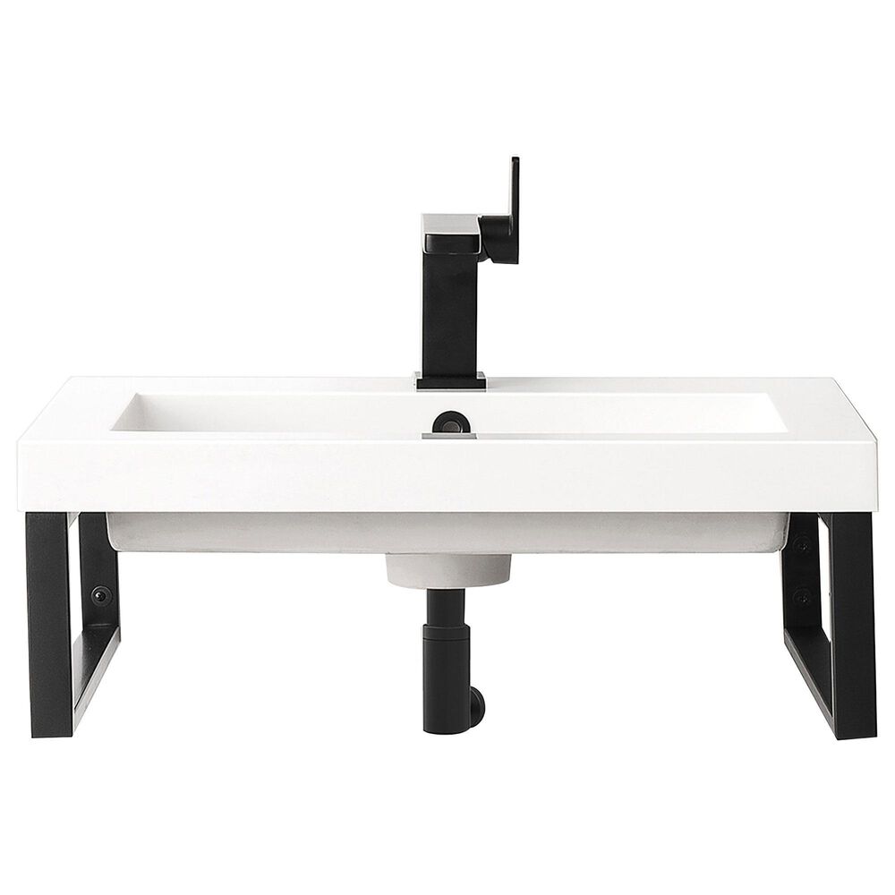 James Martin Vanities Boston 23.6" Single Wall Brackets in Matte Black with 3 cm White Glossy Resin Top and Rectangular Sink, , large
