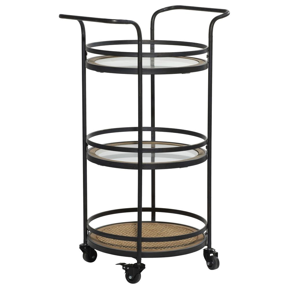 Maple and Jade 35" Bar Cart in Matte Black, Natural Brown and Clear, , large