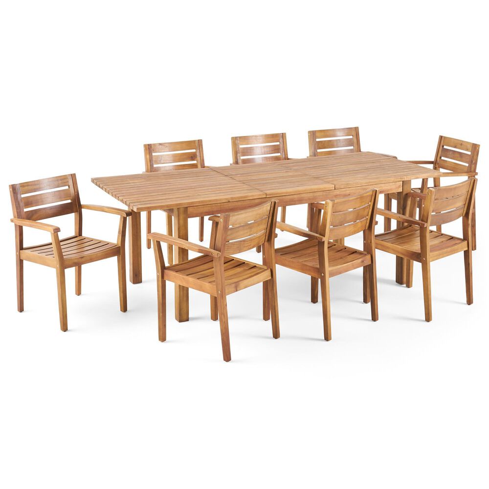 Noble House Wilson 9-Piece Patio Dining Set in Teak Brown, , large