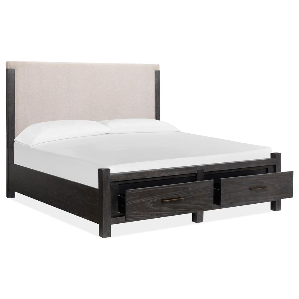 Nicolette Home Plum Creek King Upholstered Storage Bed with Two Nightstands in Ravenwood Black, , large