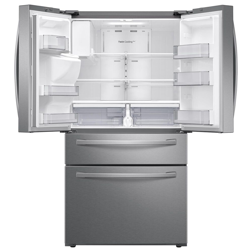 Samsung 4-Piece Kitchen Package with 28 Cu. Ft. French Door Refrigerator and 6.3 Cu. Ft. Smart Freestanding Electric Range in Stainless Steel, , large