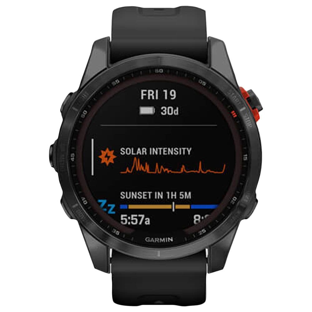Garmin Fenix 7S Solar Edition GPS Smartwatch 42mm Slate Gray Case with Black Band, , large