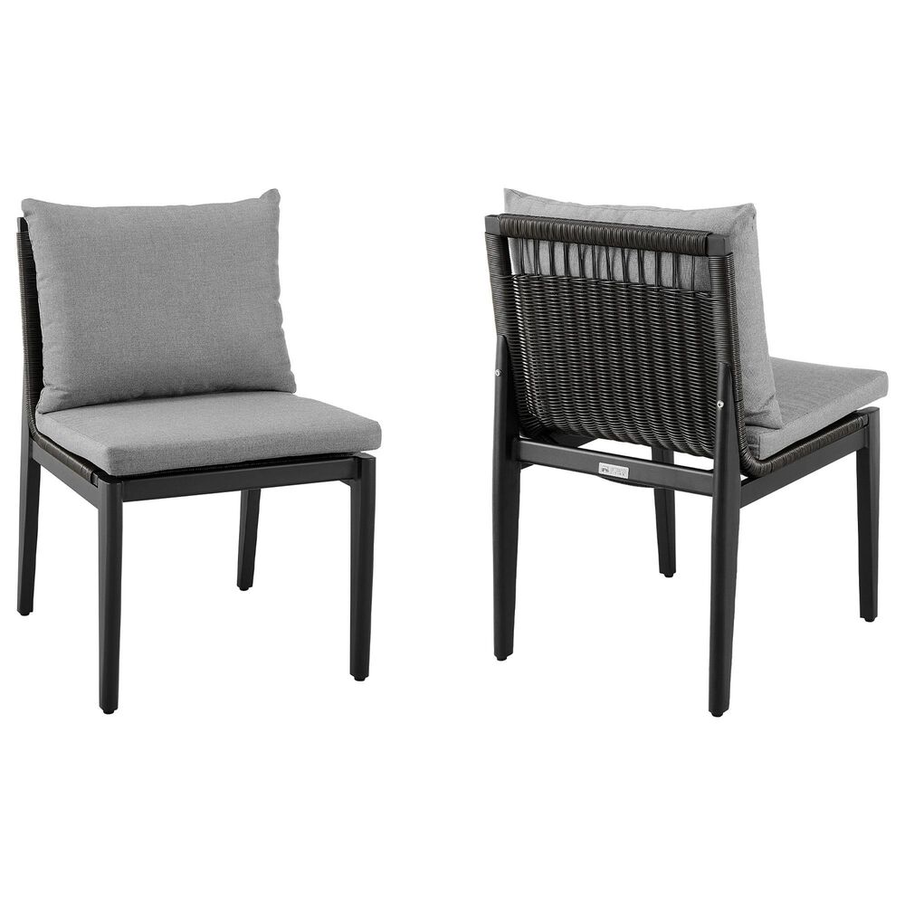 Blue River Cayman Outdoor Dining Side Chair with Dark Grey Cushion in Black (Set of 2), , large