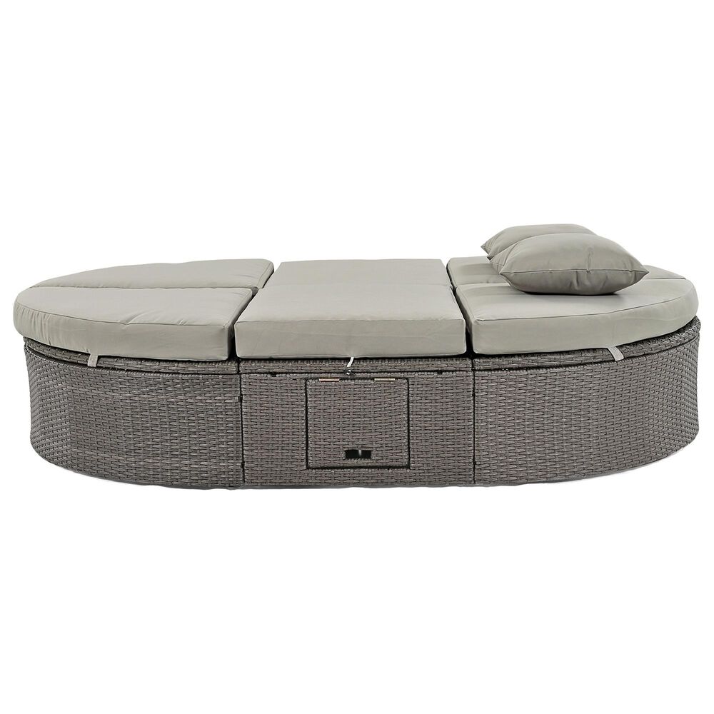 HOMLUX 2-Person Outdoor Daybed with Adjustable Backrests and Foldable Cup Trays in Gray, , large
