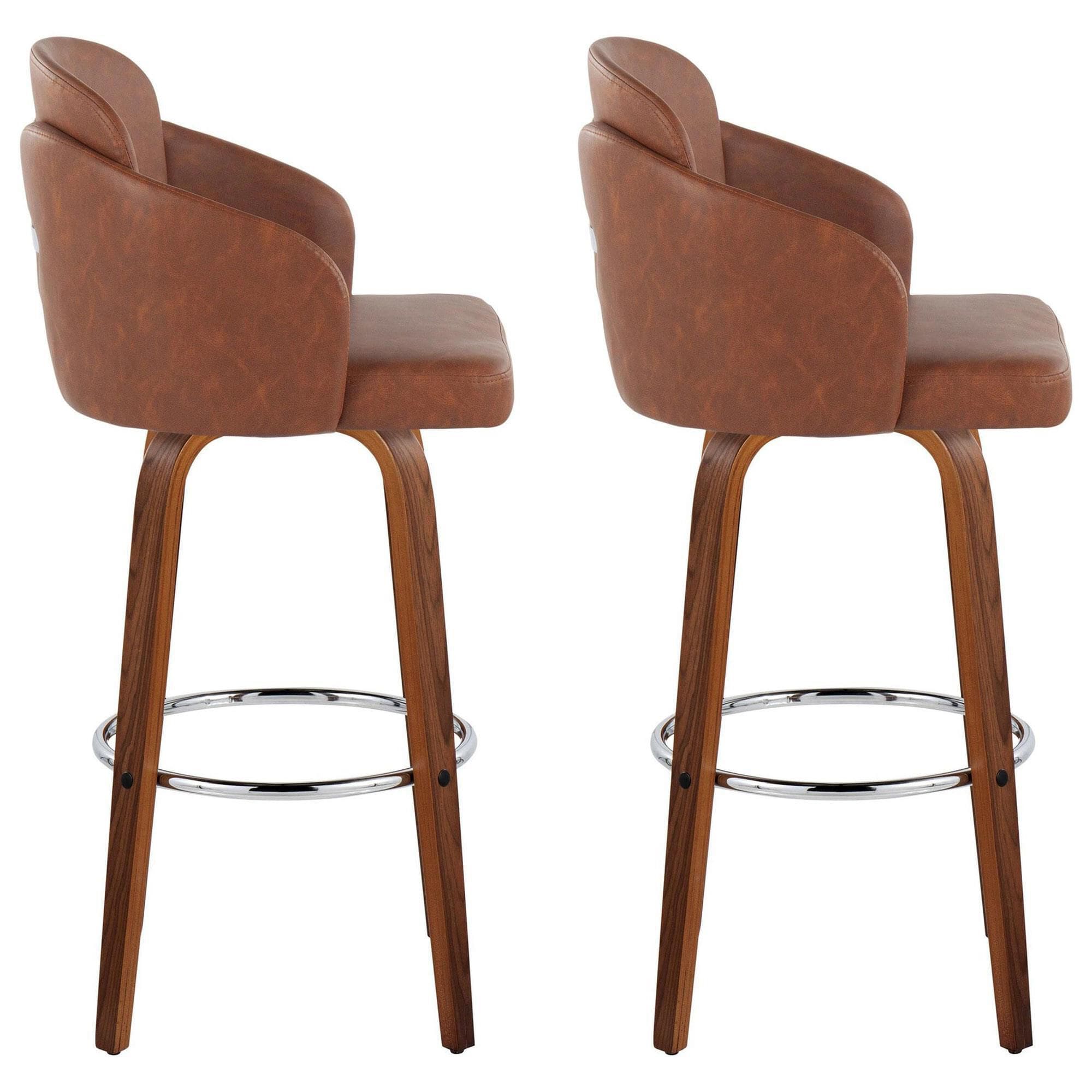 LumiSource Dahlia Swivel Bar Stool with Camel Upholstery in Walnut