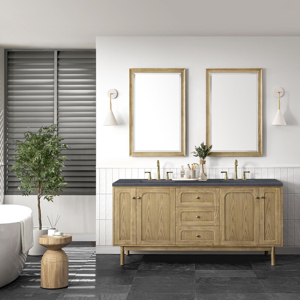 James Martin Vanities Laurent 72&quot; Double Bathroom Vanity in Light Natural Oak with 3 cm Charcoal Soapstone Quartz Top and Rectangular Sinks, , large