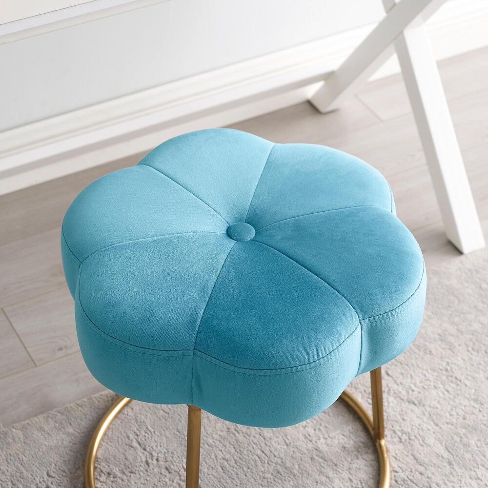 Linon Home Decor Seraphina Vanity Stool with Blue Cushion in Gold, , large