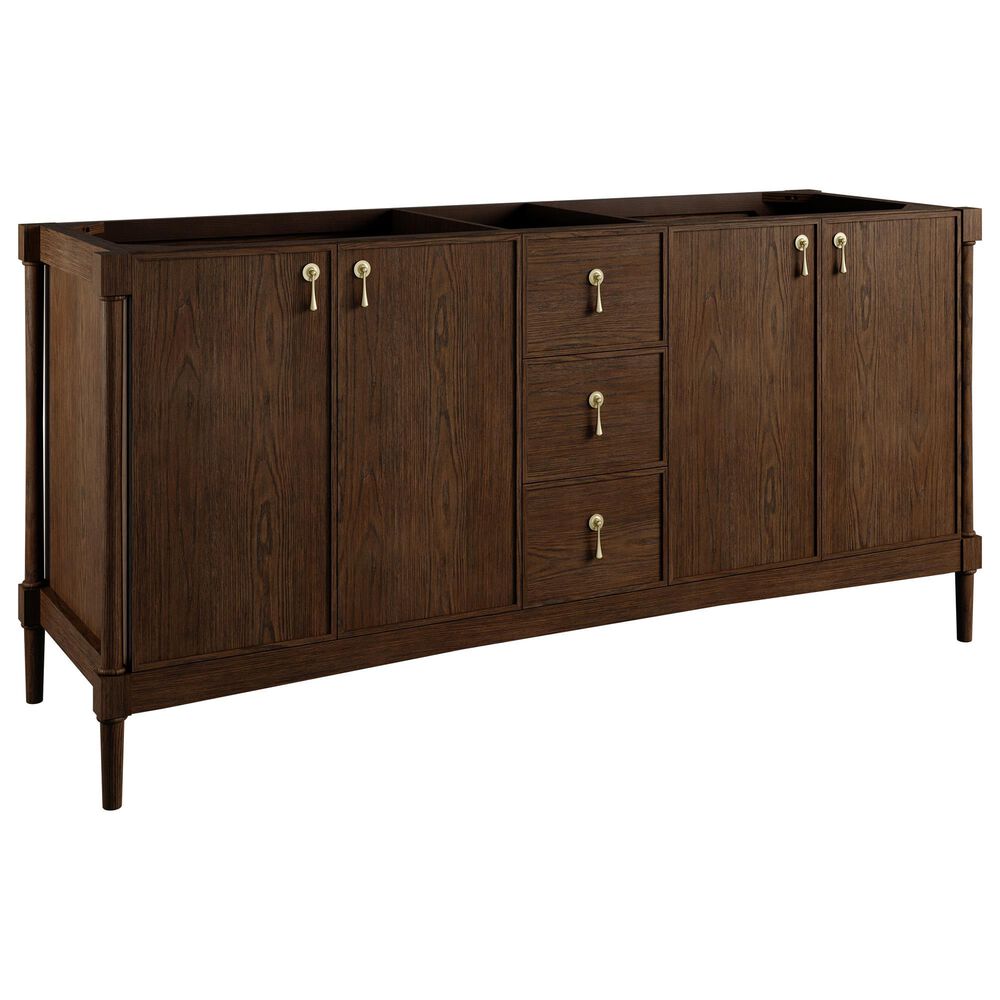 James Martin Kinnsden 72" Double Bathroom Vanity in Sable Oak with 3 cm Victorian Silver Silestone Top and Rectangular Sinks, , large
