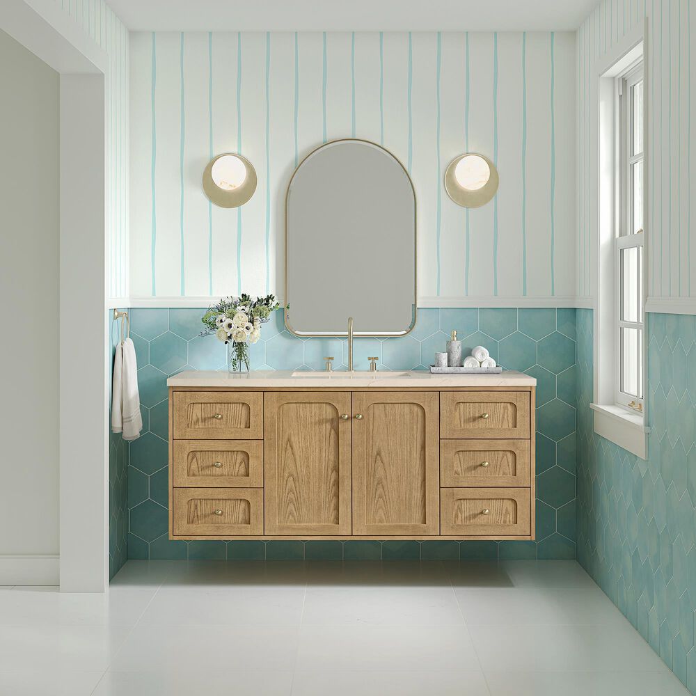 James Martin Vanities Laurent 60&quot; Single Bathroom Vanity in Light Natural Oak with 3 cm Eternal Marfil Quartz Top and Rectangular Sink, , large