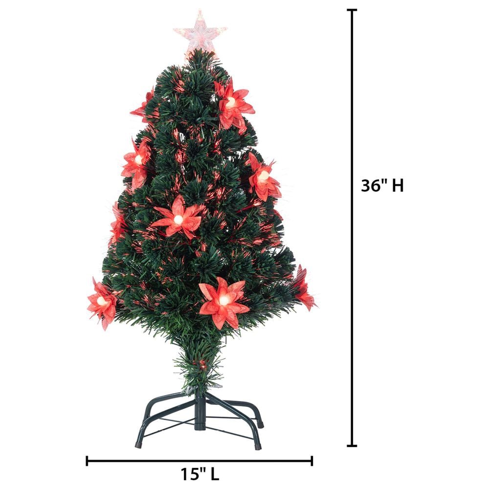 The Gerson Company 3&#39; High Color-Changing Christmas Tree with Red Poinsettia Flowers in Green, , large