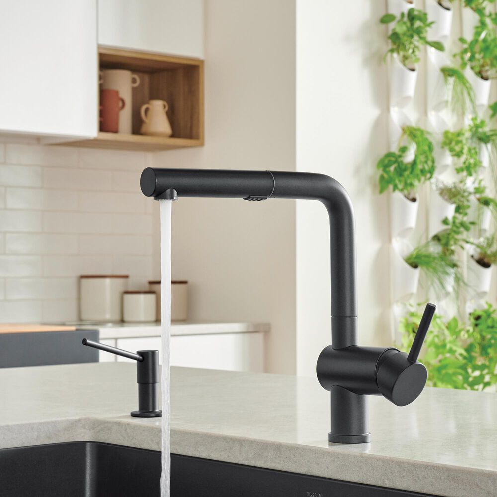 Blanco Linus 1.5 GPM Low-Arc Pull-Out Kitchen Faucet in Coal Black, , large