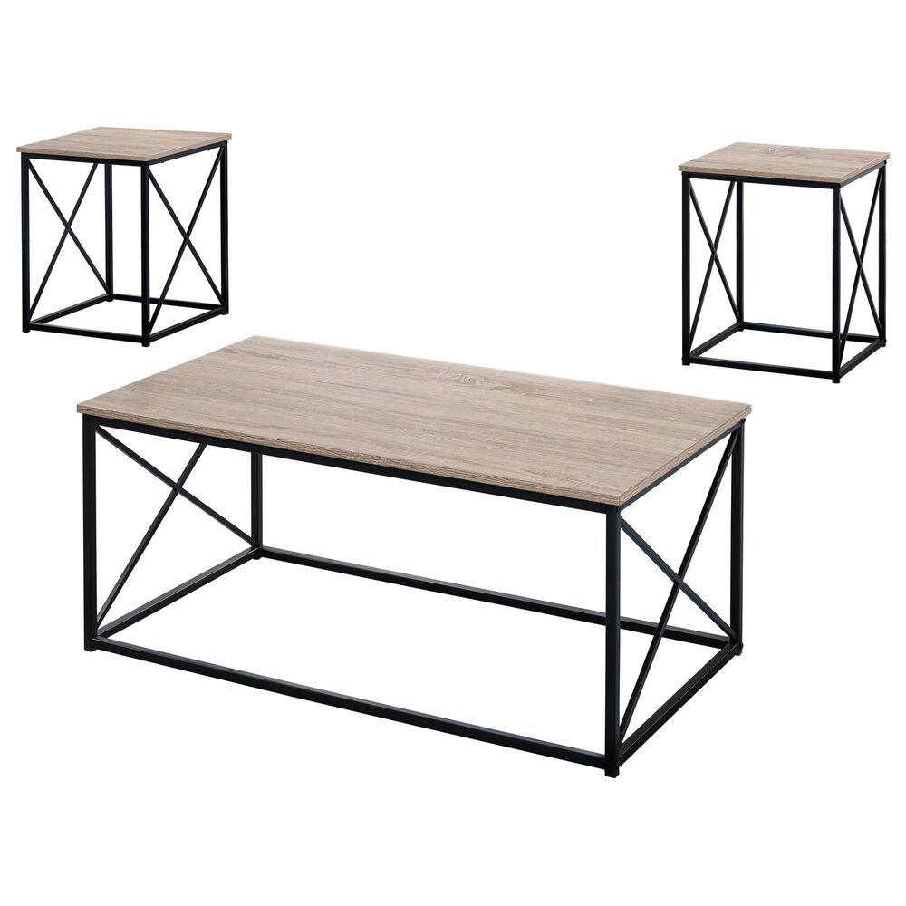 Monarch Specialties 3-Piece Occasional Table Set in Dark Taupe and Black, , large