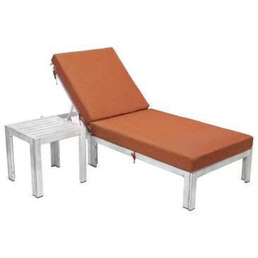Leisuremod Chelsea 2-Piece Patio Chaise Lounge Chair Set with Orange Cushion in Weathered Grey, , large