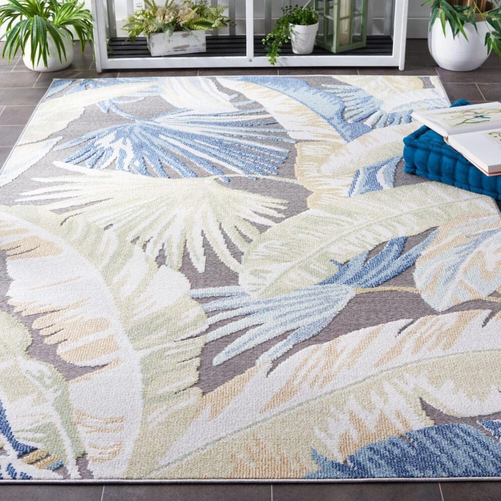 Safavieh Sarasota 5&#39;3&quot; x 7&#39;7&quot; Light Green and Navy Indoor/Outdoor Area Rug, , large