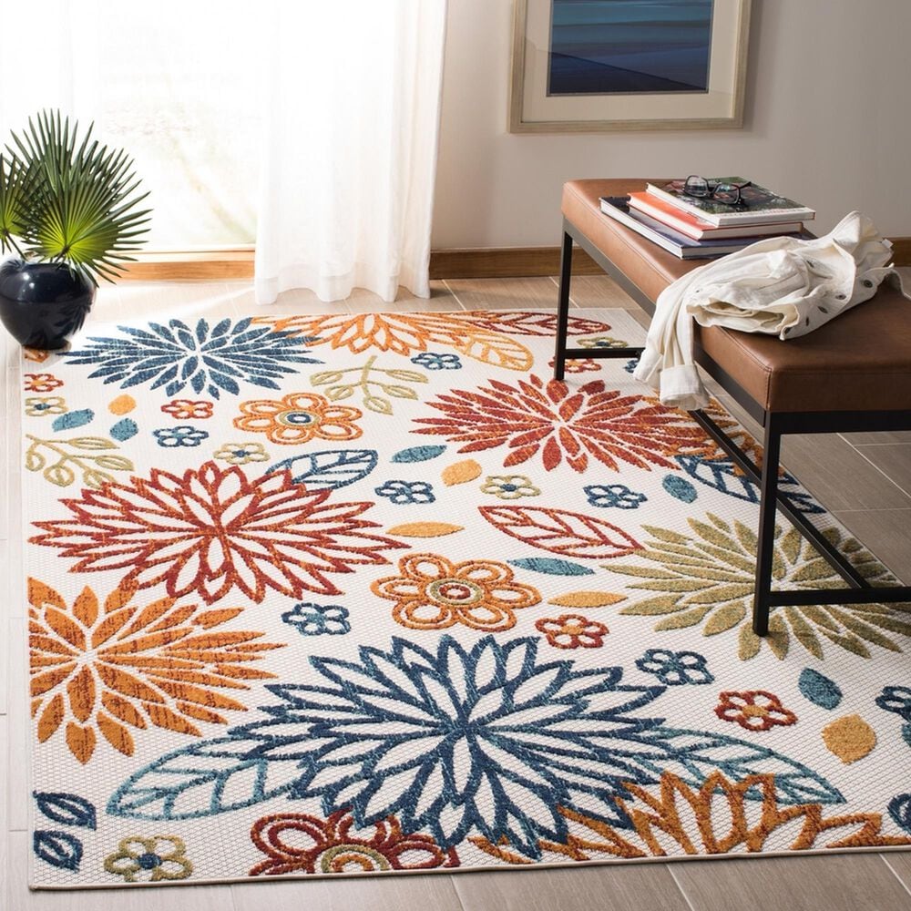 Safavieh Cabana CBN833A 3&#39; x 5&#39; Creme and Red Indoor/Outdoor Area Performance Rug, , large
