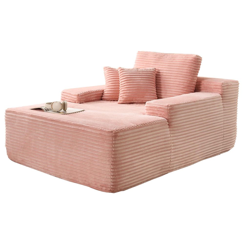 HOMLUX Cloud Faux Fur Chaise Lounge with Plush Pillows in Pink, , large