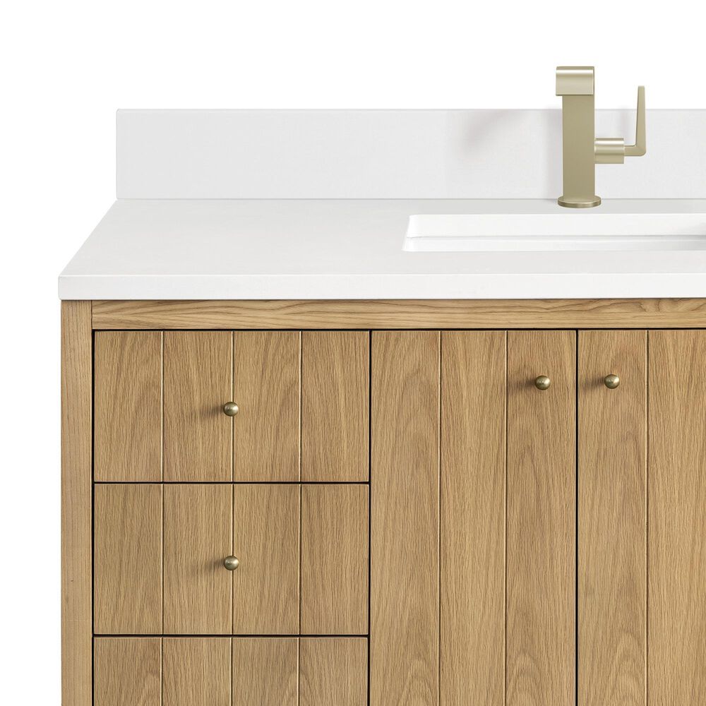 James Martin Vanities Hudson 48" Single Bathroom Vanity in Light Natural Oak with Single Hole 3 cm White Zeus Quartz Top and Rectangular Sink, , large