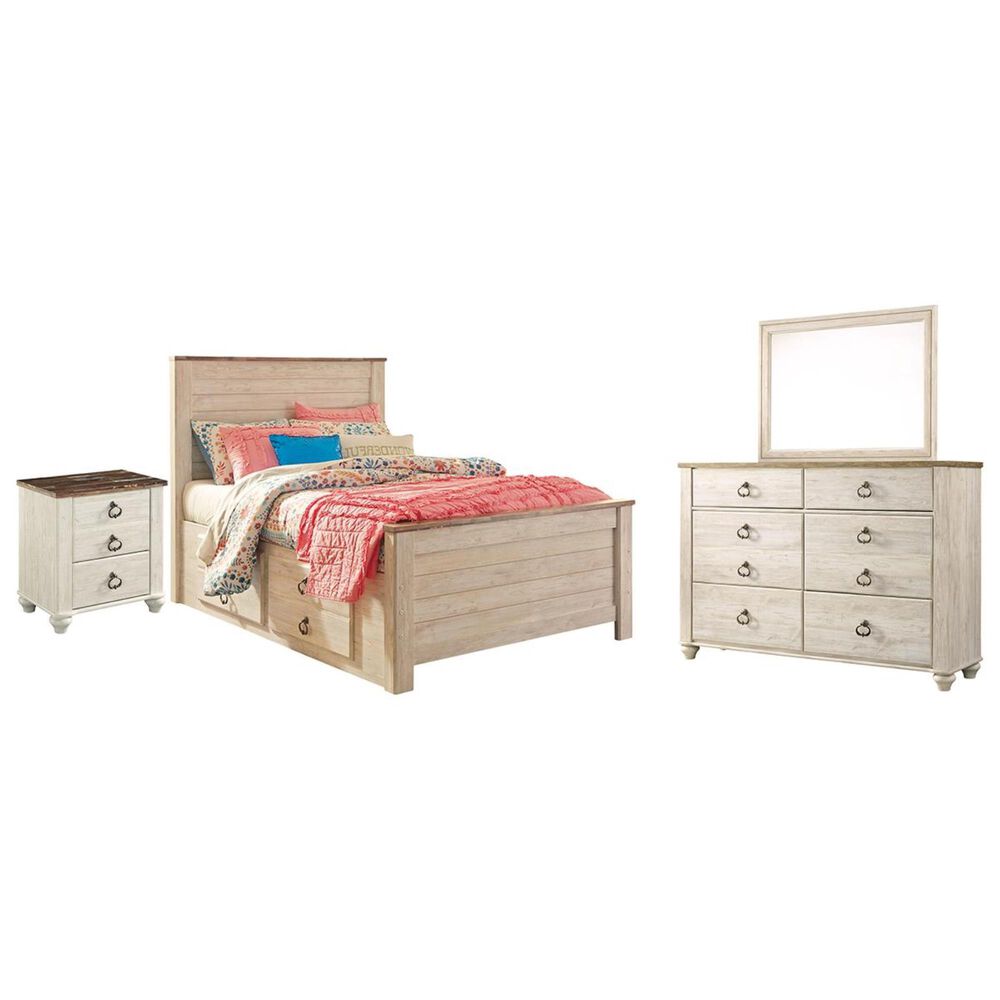 Signature Design by Ashley Willowton 4 Piece Full Storage Bedroom Set in White Wash, , large
