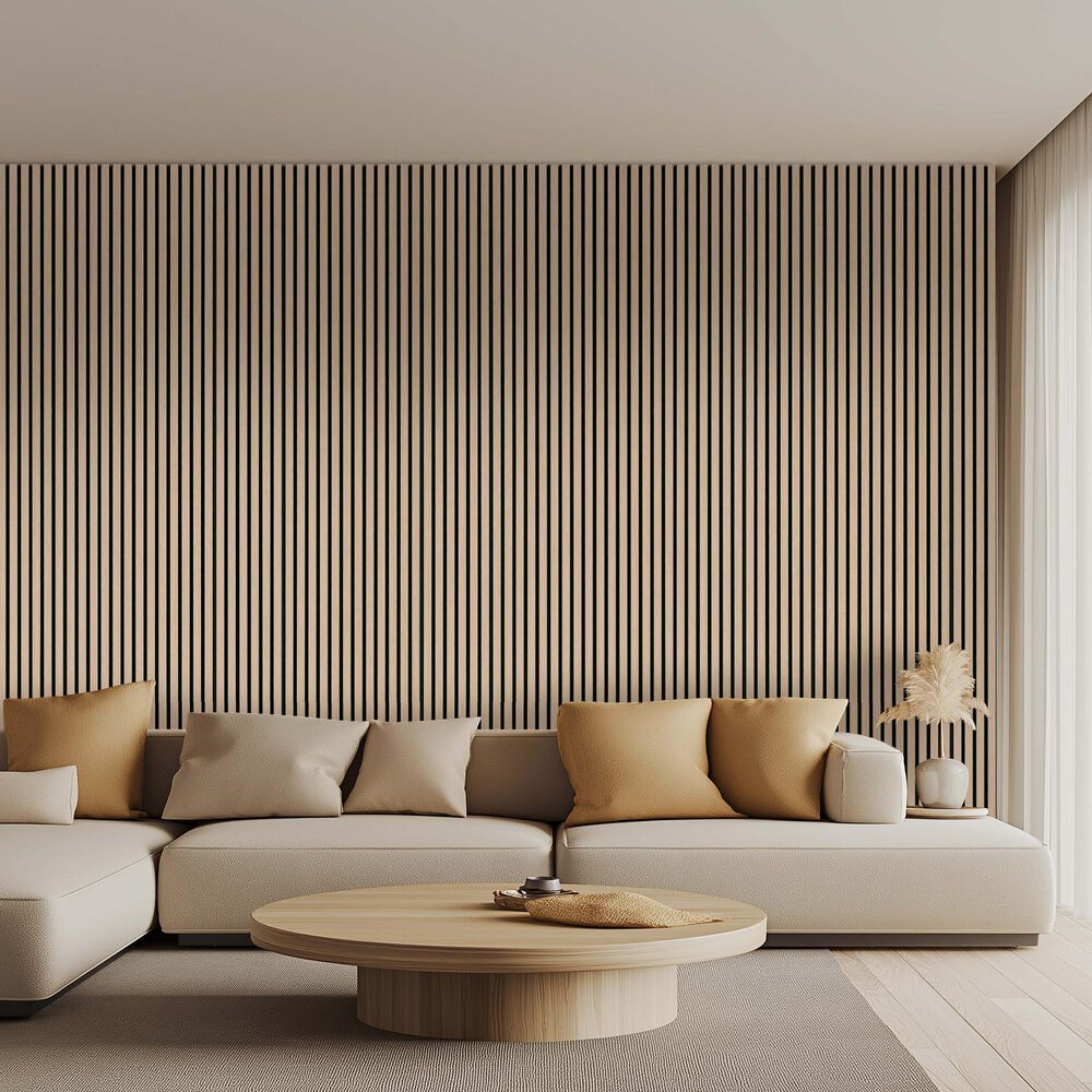 MS International Acoustic Wood Slat 9.5&quot; x 94.5&quot; Wall Panels in Blonde, , large