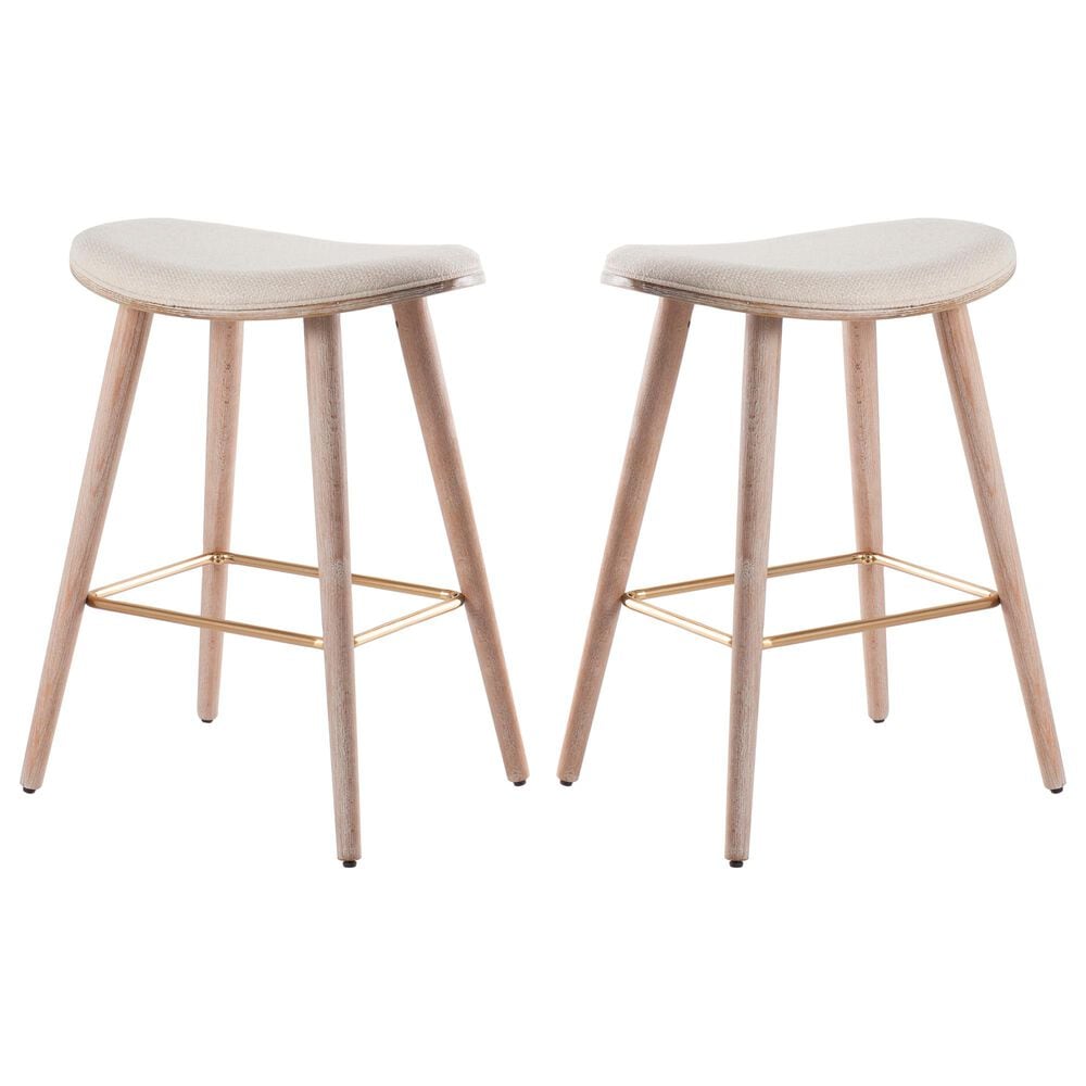Lumisource Saddle 26&quot; Counter Stool in Cream/White Washed/Gold &#40;Set of 2&#41;, , large