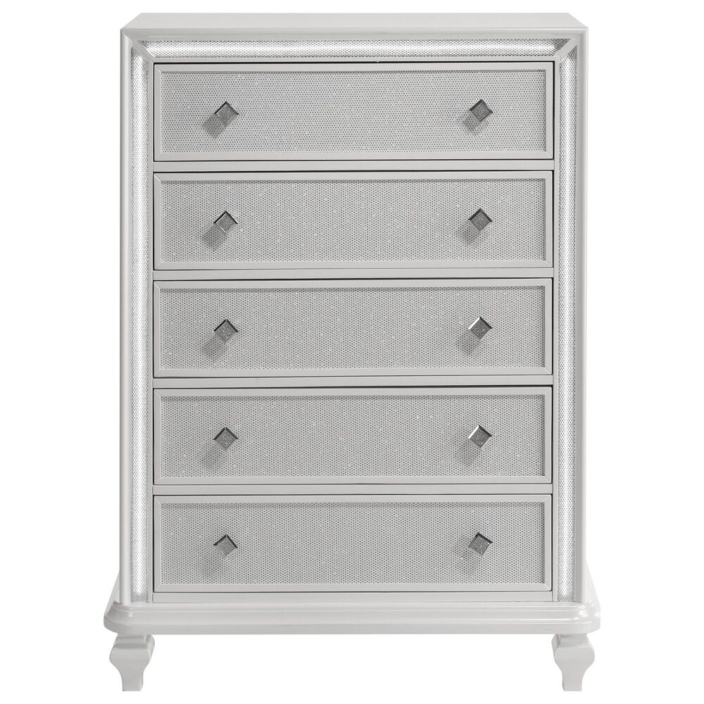 New Heritage Design Stardust 5-Piece King Bedroom Set in White and Silver, , large