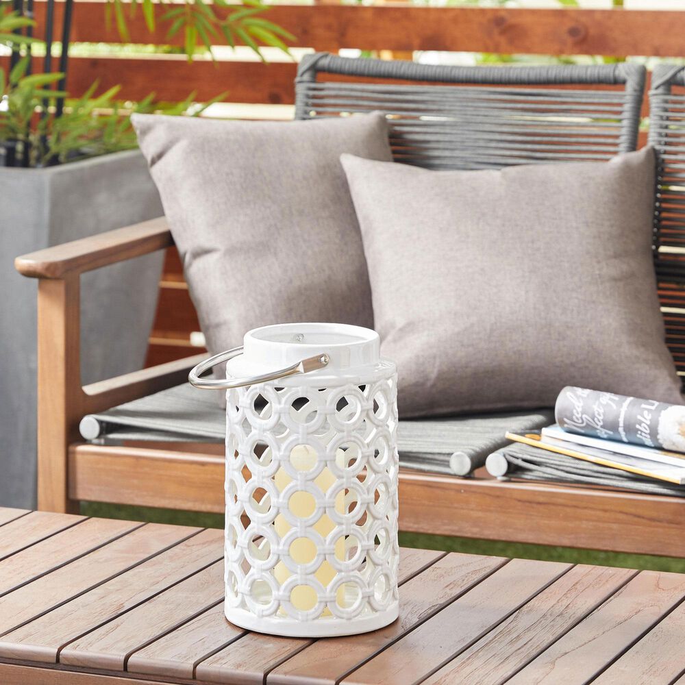 Maple and Jade 11&quot; Circles Decorative Indoor/Outdoor Decorative Candle Lantern in Polished White and Silver, , large