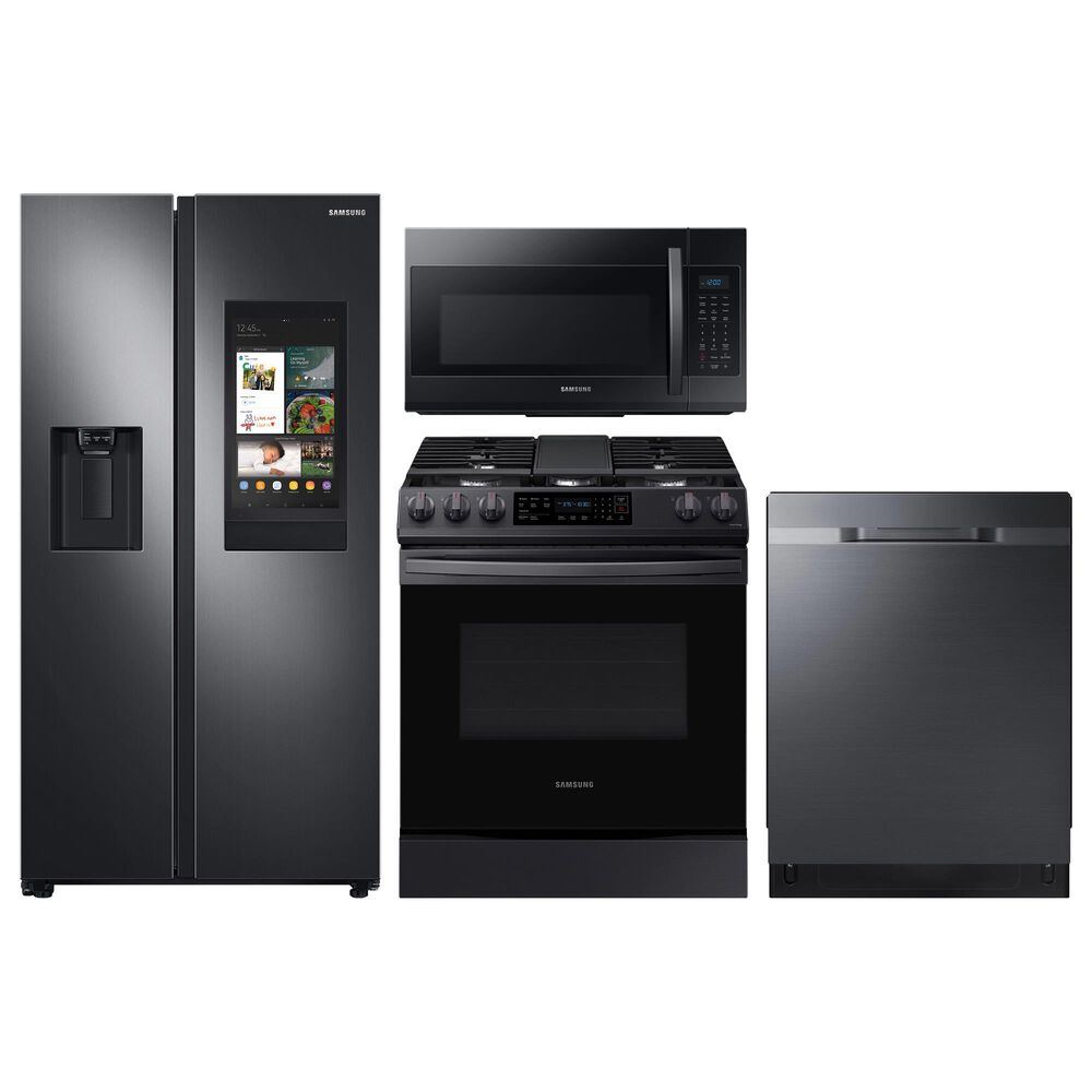 Samsung 4-Piece Kitchen Package with 22 Cu. Ft. Side-by-Side Refrigerator and Gas Range in Black Stainless Steel, , large