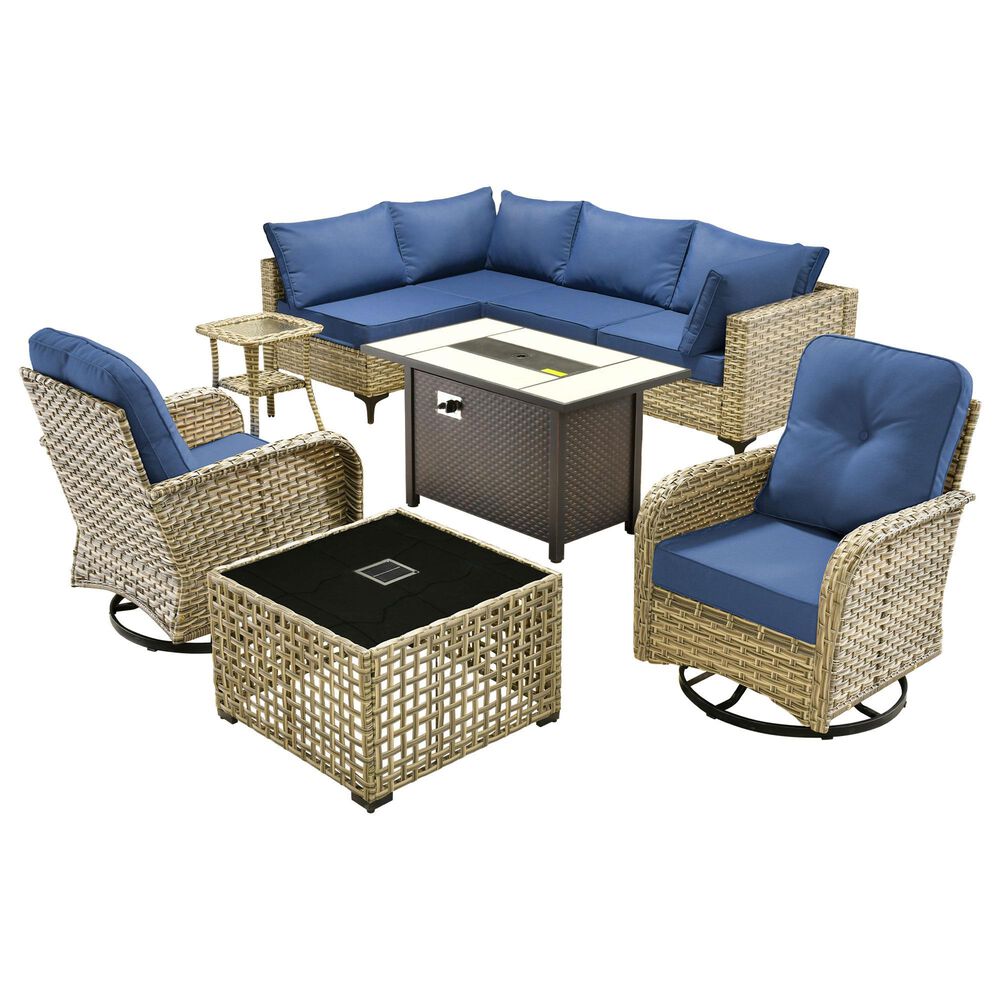 HOMLUX 9-Piece Patio Conversation Set in Navy Blue, , large