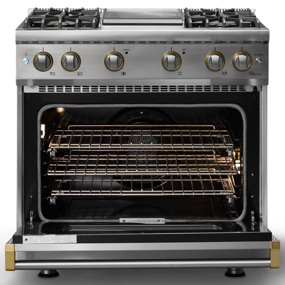 Viking Range 36" Freestanding Sealed Burner Gas Range with Brushed Brass Accents in Stainless Steel, , large