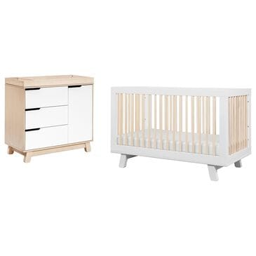 Babyletto Hudson Crib and 3 Drawer Dresser Set in Washed Natural and White, , large