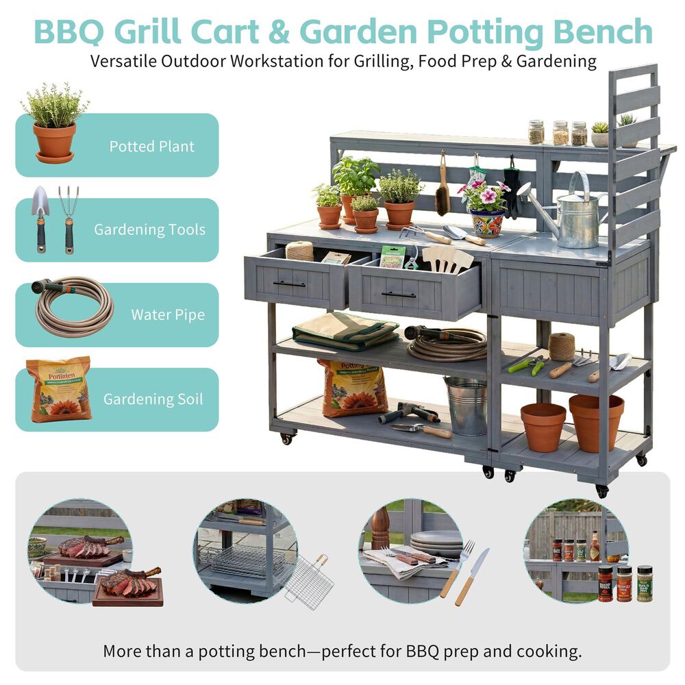 HOMLUX 62.3'' Outdoor Kitchen Island in Gray, , large