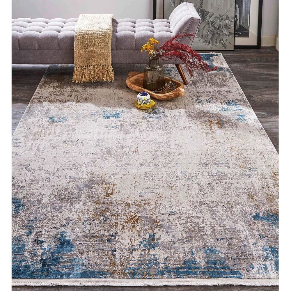 Feizy Cadiz 12&#39; x 18&#39; Ivory and Blue Area Rug, , large