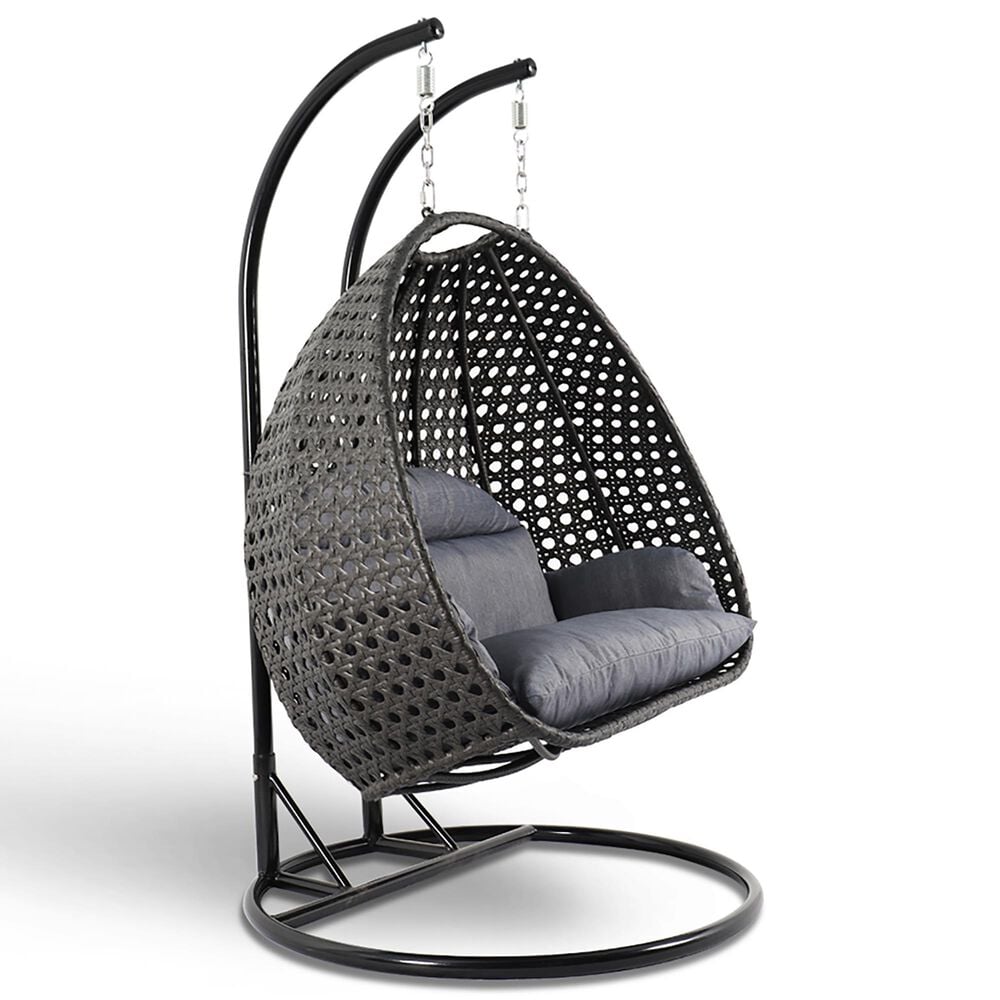 Leisuremod 57&quot; Patio 2-Seat Hanging Egg Swing Chair with Charcoal Blue Cushion in Charcoal, , large