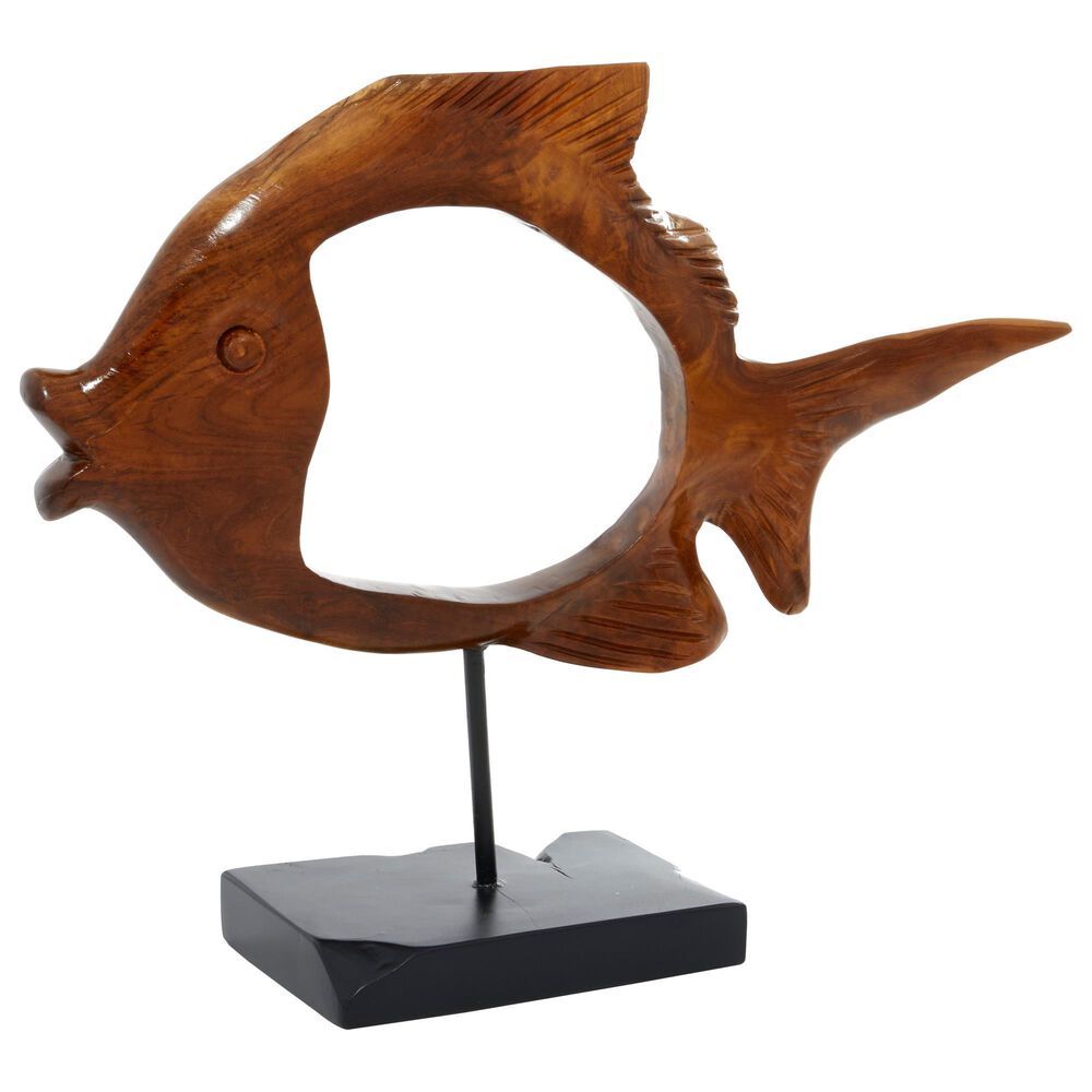 Maple and Jade 16" Coastal Fish Sculpture in Warm Brown and Black, , large