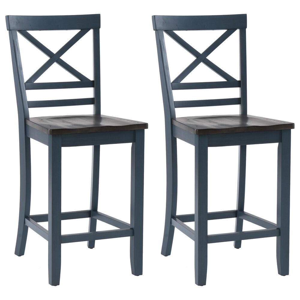 Linon Home Decor Aliza Counter Stool in Blue and Dark Grey (Set of 2), , large