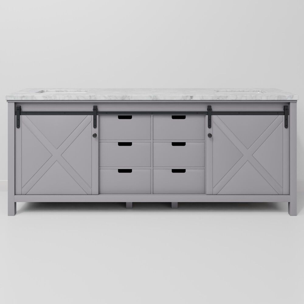 Lexora Home Marsyas 84&quot; Double Bathroom Vanity in Dark Grey with White Carrara Marble Top and Rectangular Sinks, , large