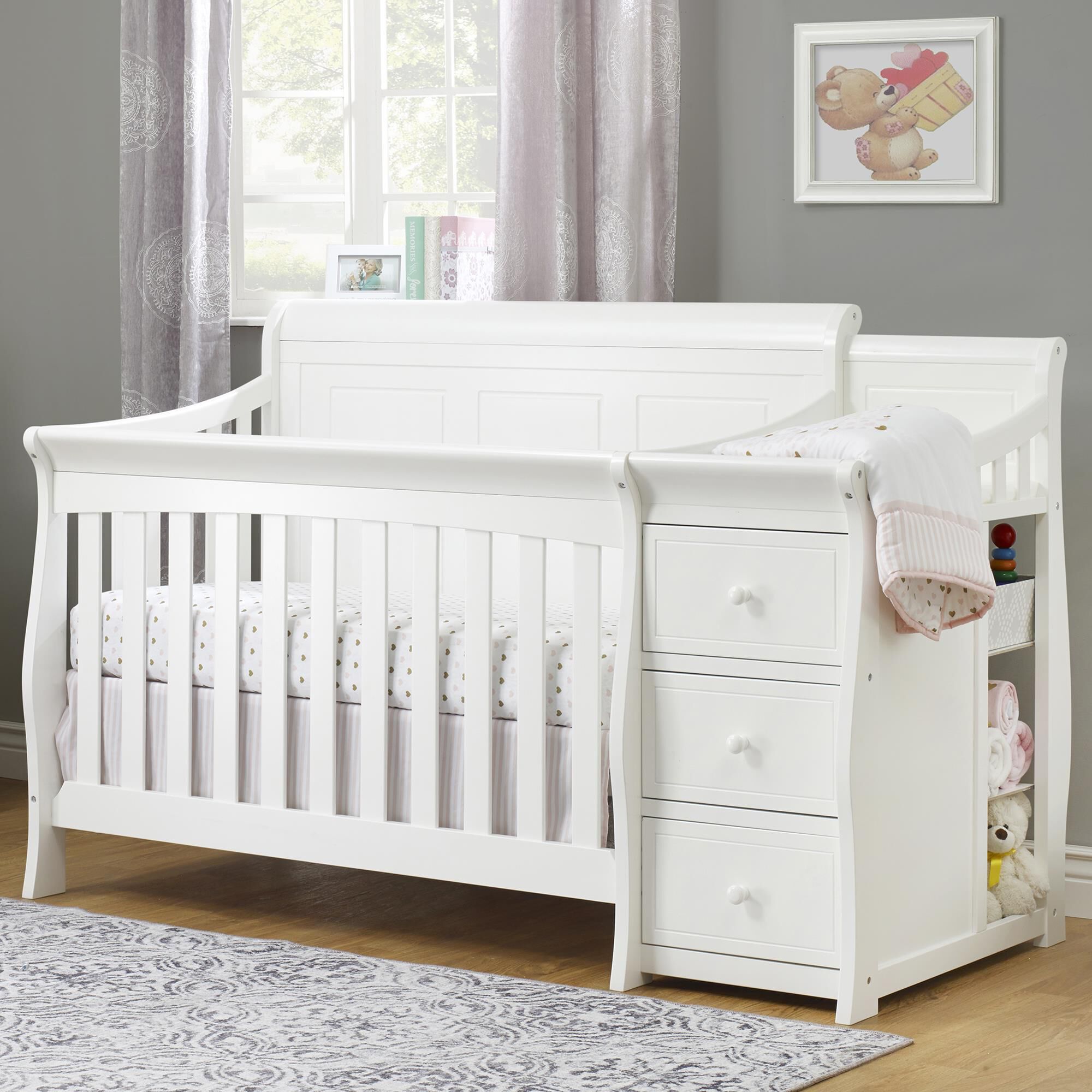 Crib with new arrivals changing table white