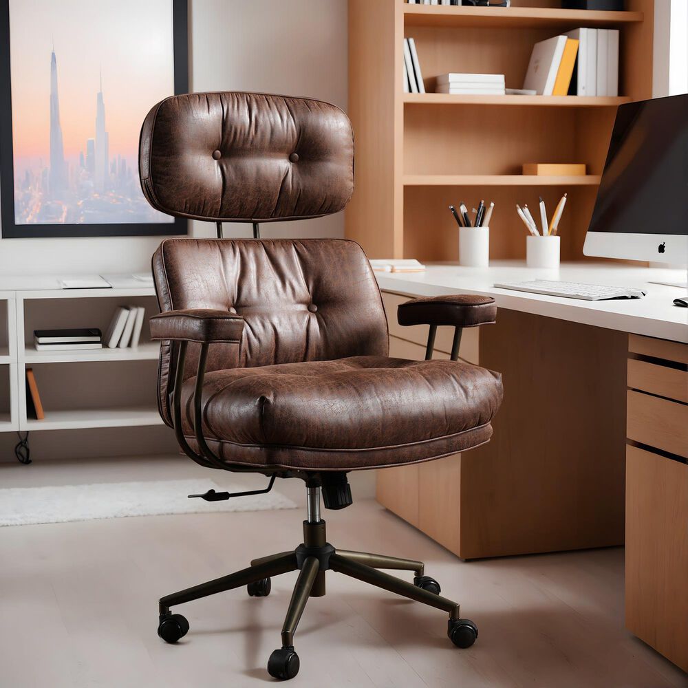 HOMLUX High Back Executive Office Chair with Suede Leather in Dark Brown, , large