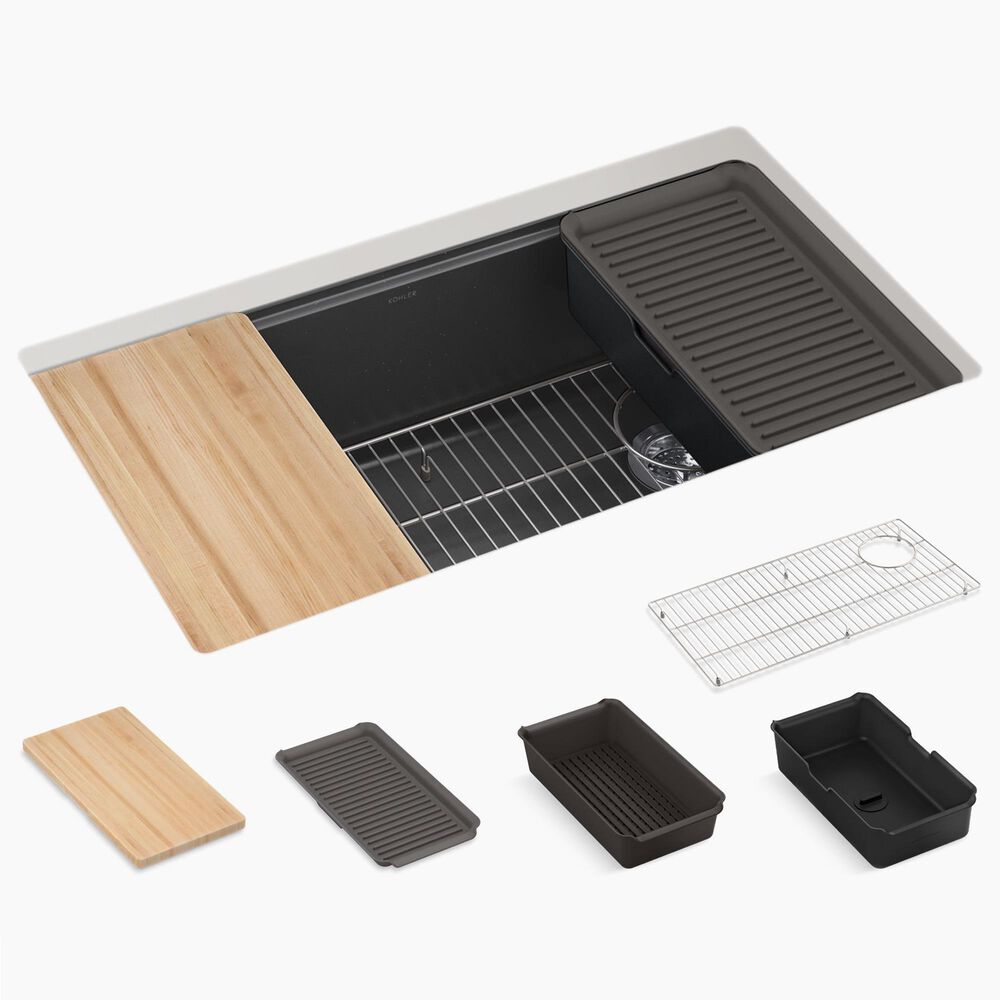 Kohler Billings 32.5&quot; Undermount Single Bowl Workstation Kitchen Sink in Matte Graphite, , large