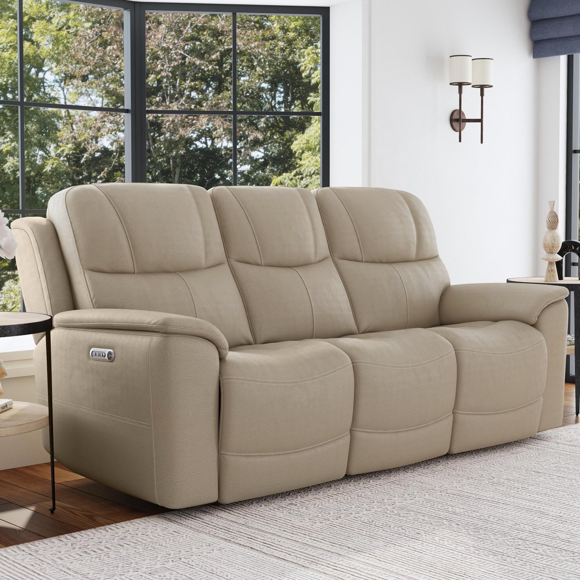 Flexsteel Crew Power Reclining Sofa with Power Headrests and Lumbar in Pebble NFM