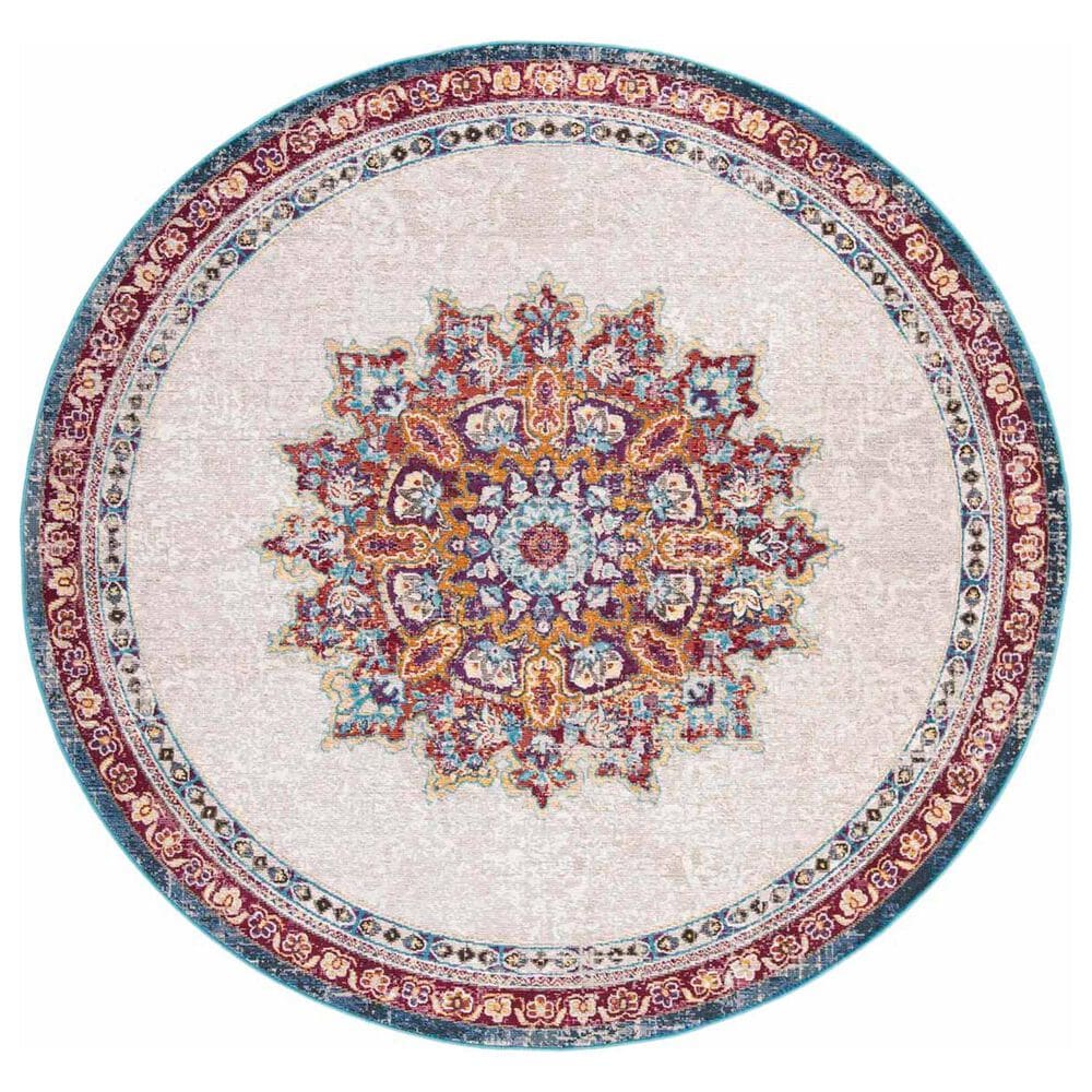 Safavieh Aria Oriental 6"6" Round Ivory and Navy Area Rug, , large