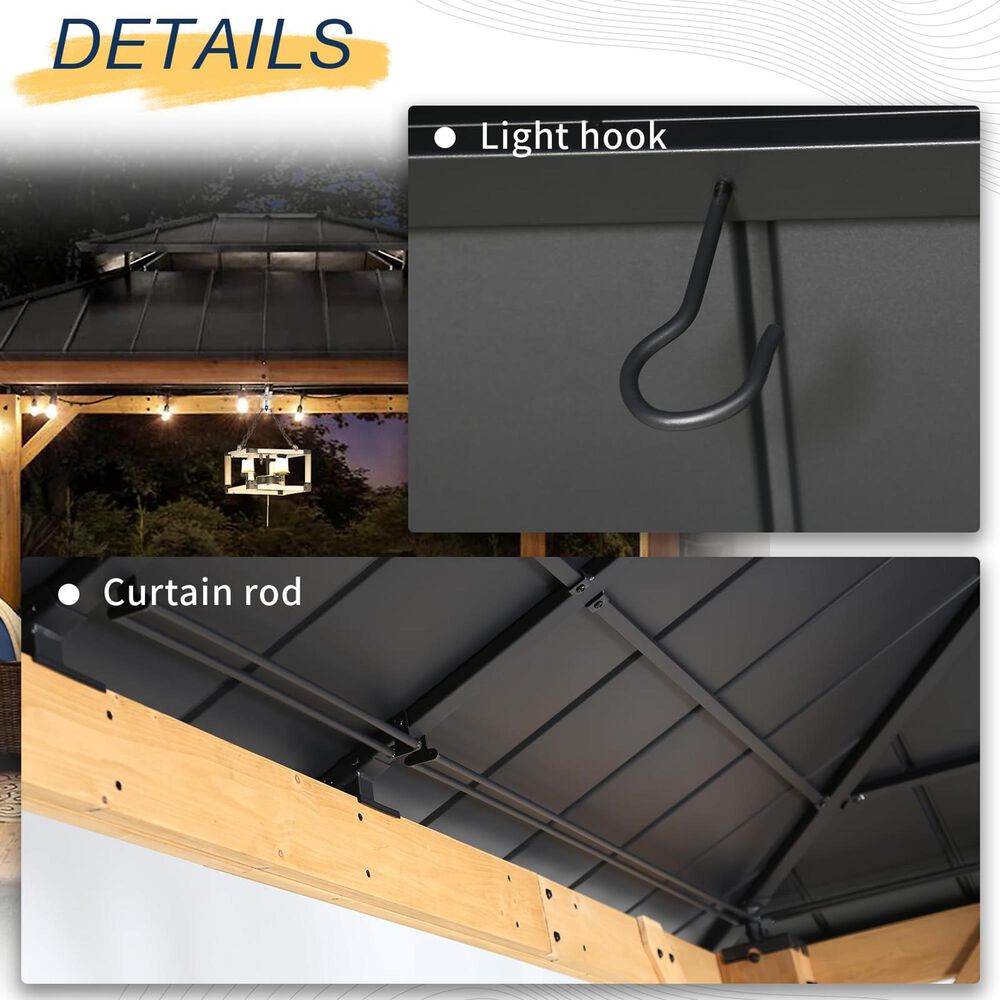 Sunwell Garden 13' x 11' Outdoor Double Roof Hardtop Wood Gazebo, , large