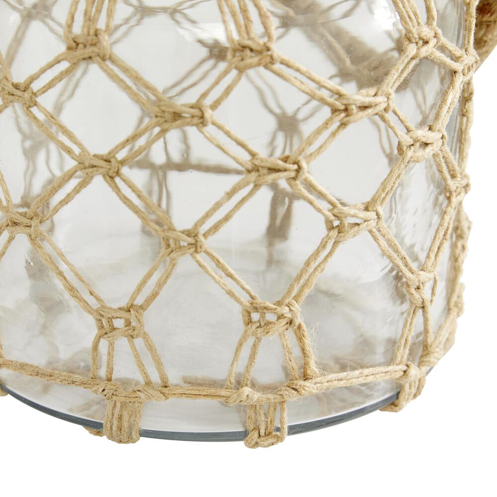 Maple and Jade 9&quot; Decorative Indoor/Outdoor Candle Lantern with Rope Handle in Clear and Brown, , large