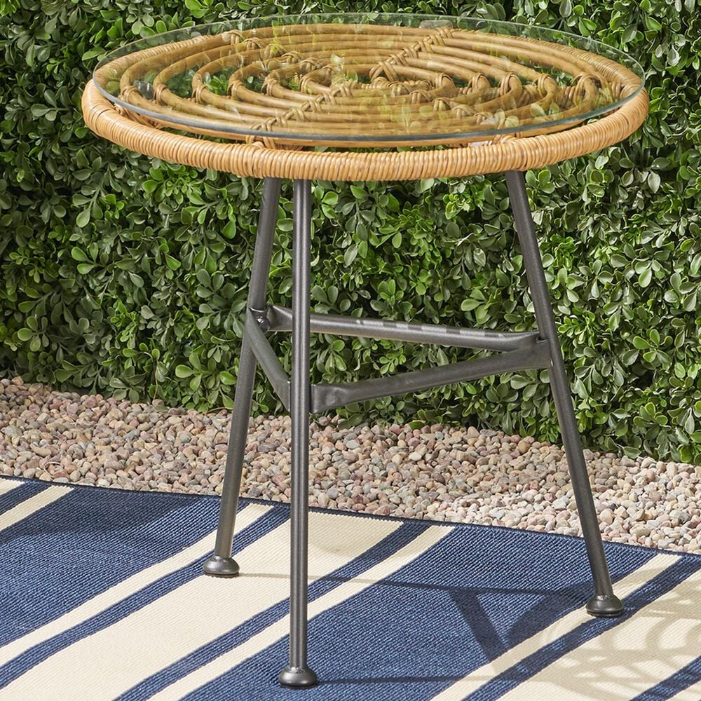 Hearth and Haven Orlando Round Patio Side Table in Light Brown and Polished Black, , large