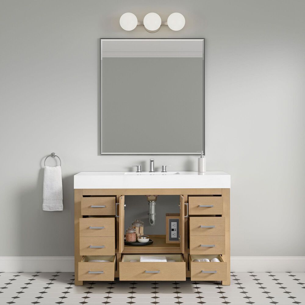 37B Alanya 48" Single Bathroom Vanity in Warm Oak with White Composite Stone Top, , large